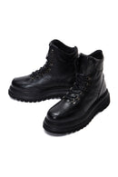 Women's Black Leather Flat Boots | Derimod