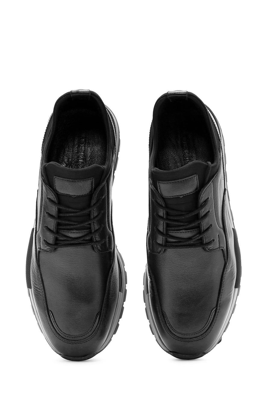 Erkek Siyah Bağcıklı Deri Casual Sneaker