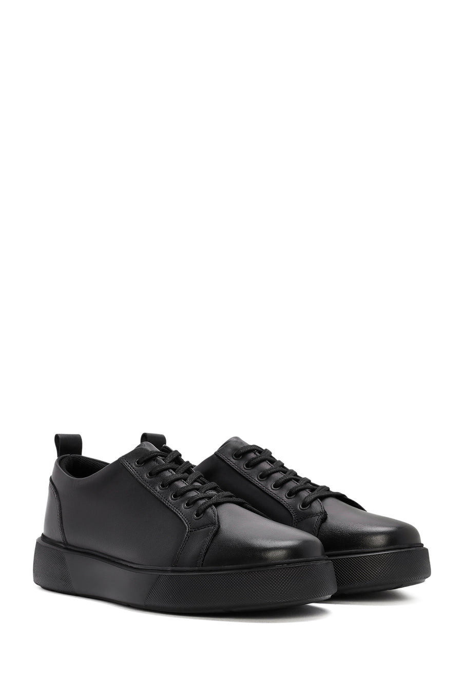 Erkek Siyah Bağcıklı Deri Sneaker