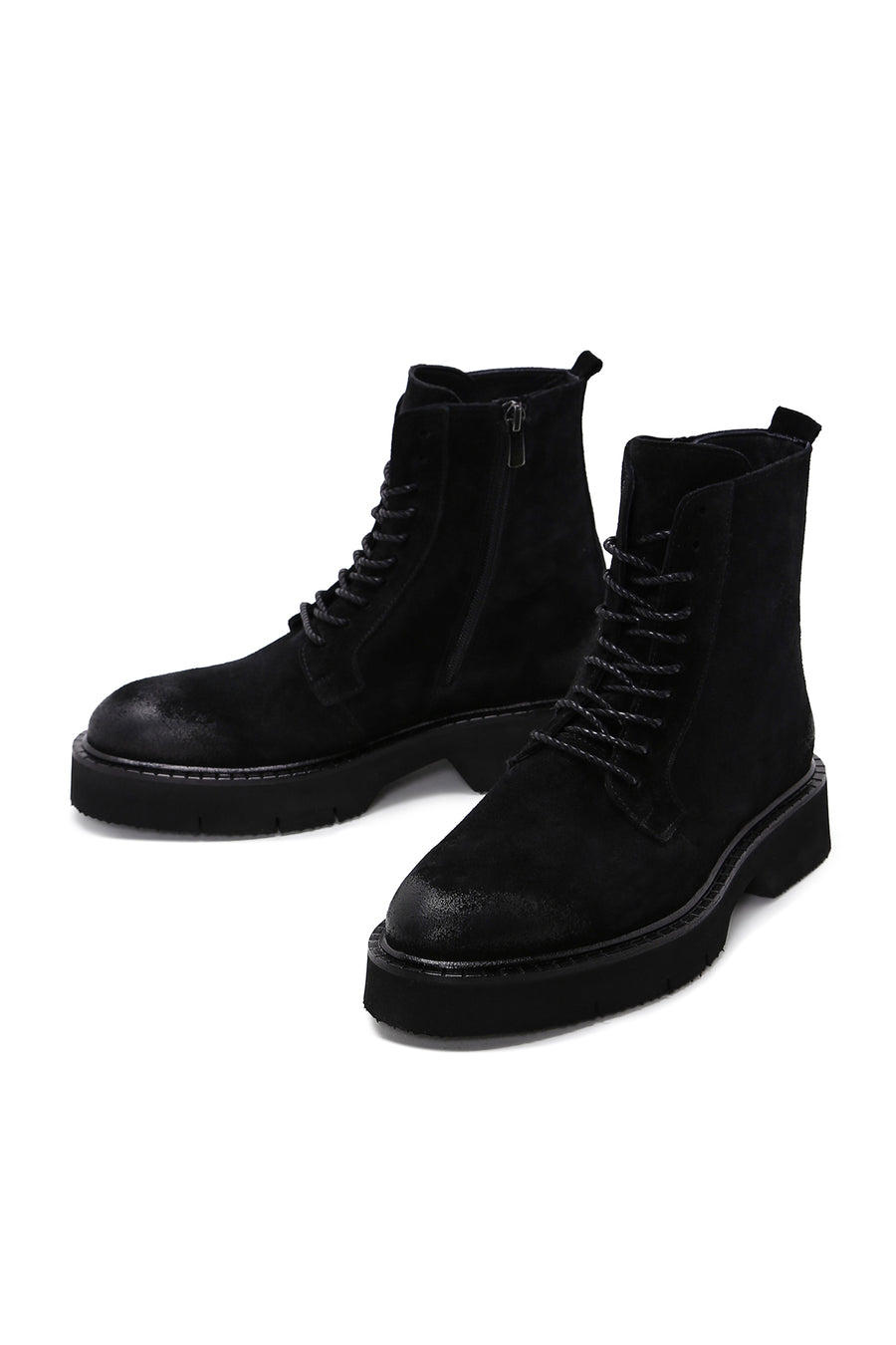 Men's Black Suede Leather Zippered Boots