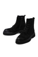 Men's Black Suede Leather Zippered Boots | Derimod