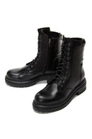 Women's Black Lace-Up Zippered Leather Combat Boots | Derimod