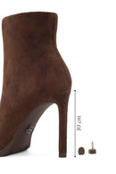 Woman Brown Zip Closure High Thin Heeled Suede Boots | Derimod
