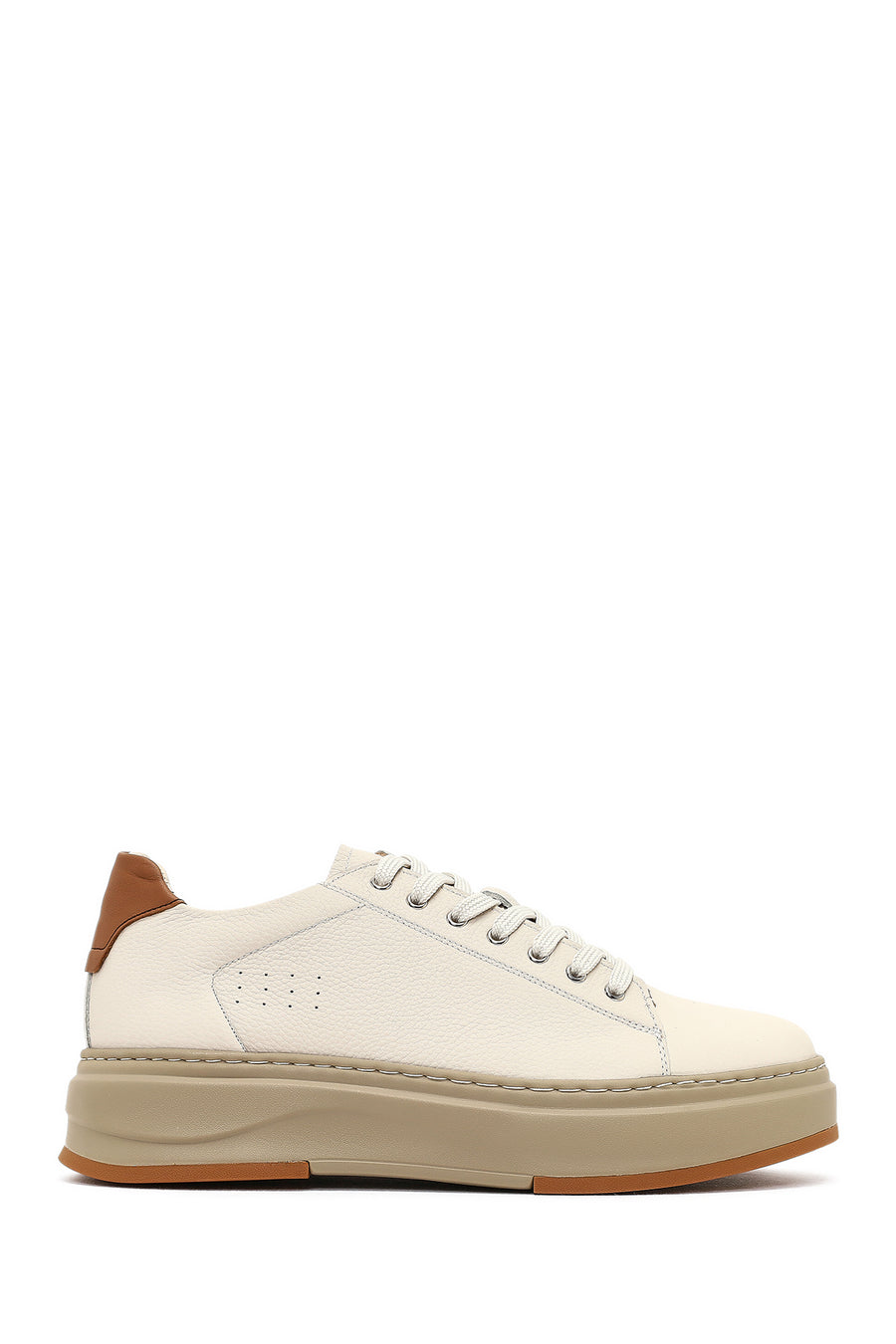 Men's White Lace-Up Thick-Soled Leather Sneaker 25WFD6124FT | Derimod