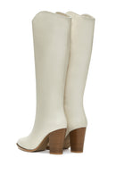 Women's Beige Heeled Leather Boots | Derimod