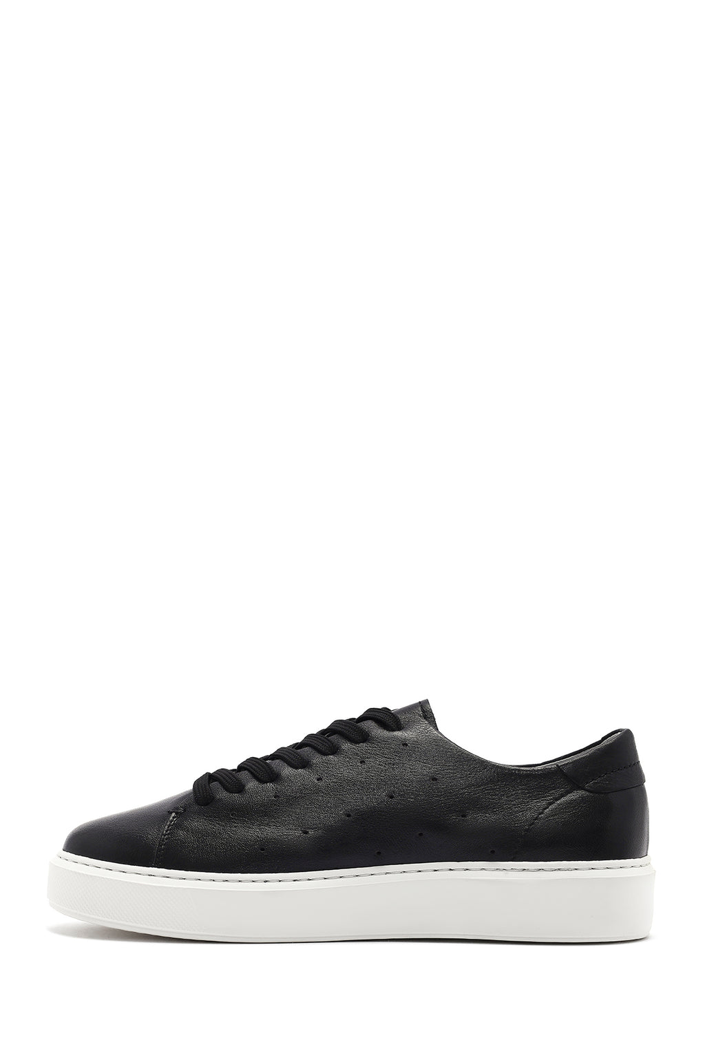 Erkek Siyah Bağcıklı Kalın Tabanlı Deri Sneaker