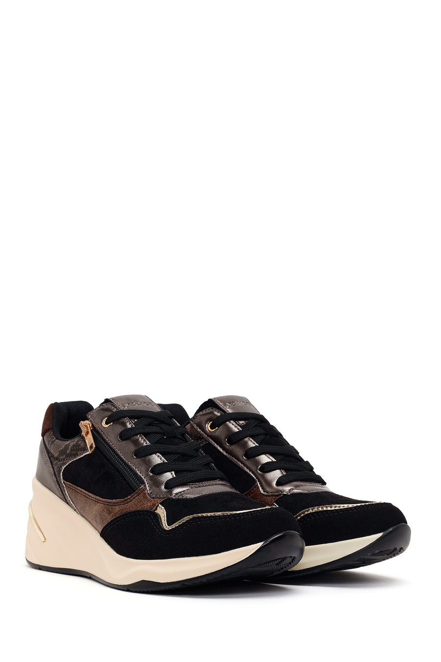 Kadın Siyah Bağcıklı Dolgu Topuklu Sneaker