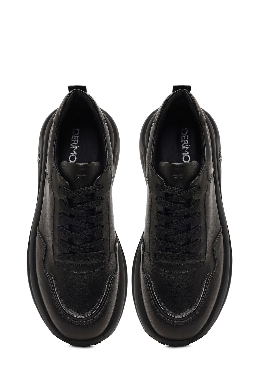 Erkek Siyah Bağcıklı Kalın Tabanlı Deri Sneaker