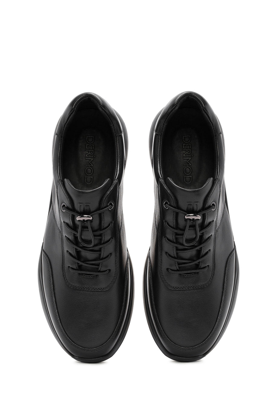 Erkek Siyah Bağcıklı Deri Casual Sneaker