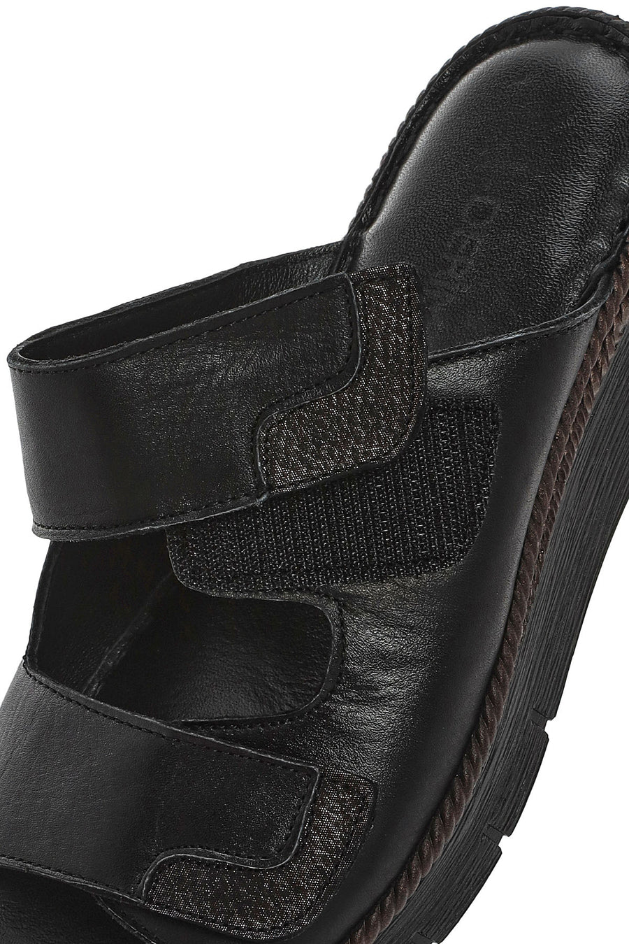 Woman Black Double Banded Leather Comfort Slippers