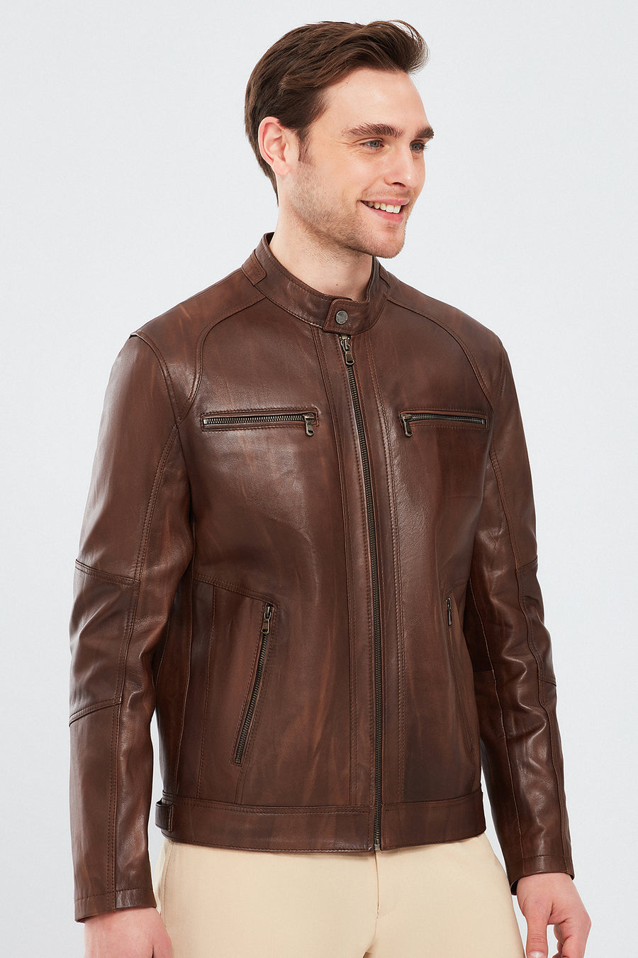 Alanzo Men's Brown Leather Coat