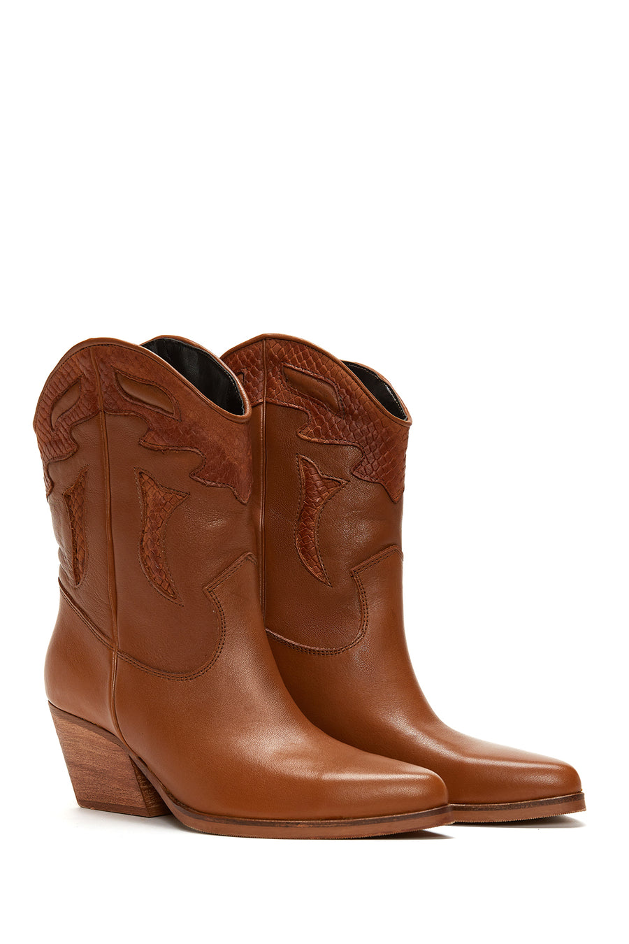 Women's Tan Leather Heeled Cowboy Western Boots
