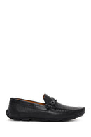 Men's Black Leather Printed Buckle Loafer | Derimod