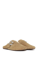 Women's Mink Buckled Suede Leather Slippers | Derimod