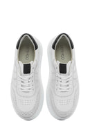 Woman White Laced Thick Sole Leather Sneakers | Derimod