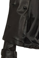April Woman Black Short Oversize Leather Jacket | Derimod