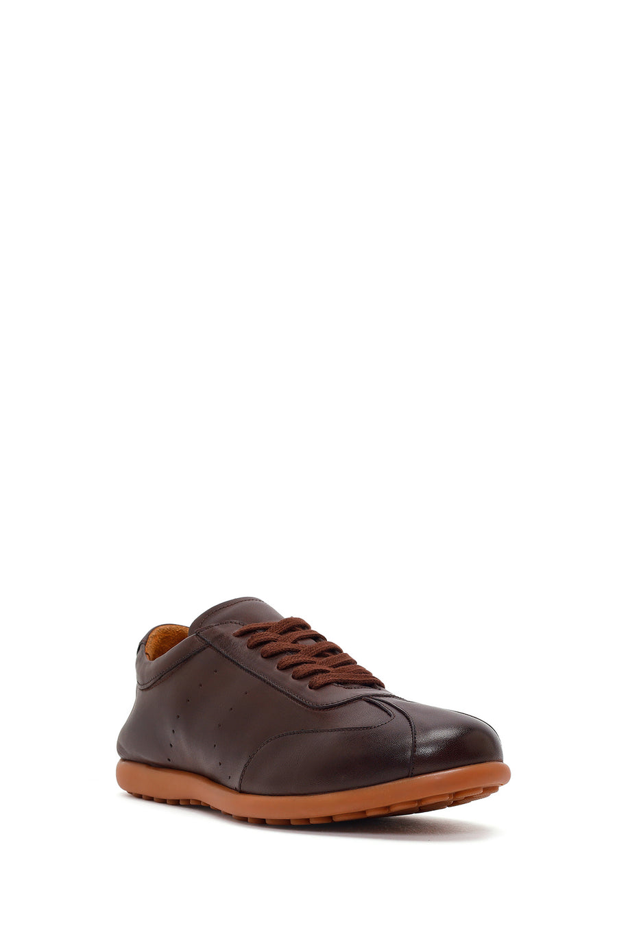 Erkek Kahverengi Bağcıklı Deri Sneaker
