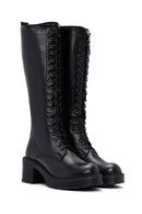 Women's Black Zipper Heeled Leather Boots | Derimod