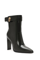 Women's Black Zipper Heeled Leather Boots | Derimod