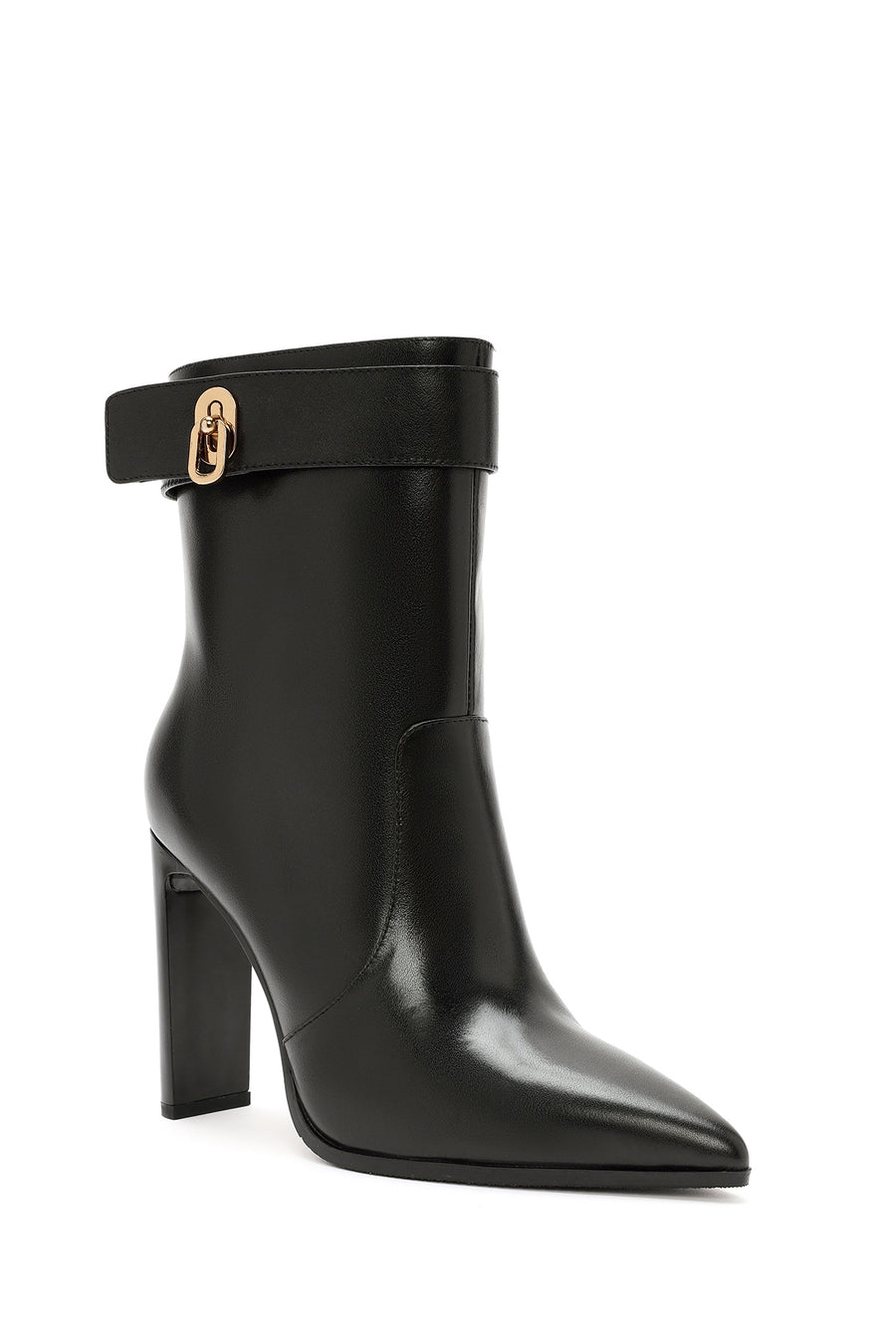 Women's Black Zipper Heeled Leather Boots