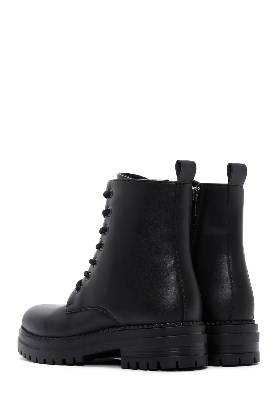 Women's Black Lace-Up Zipper Detailed Combat Boots