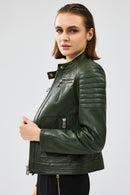 Zoom Women's Khaki Hooded Short Leather Jacket | Derimod