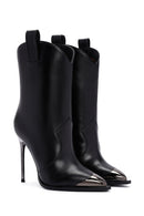 Women's Black Thin Heeled Leather Boots | Derimod