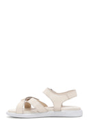 Women's Cream Double Strap Leather Comfort Sandals | Derimod