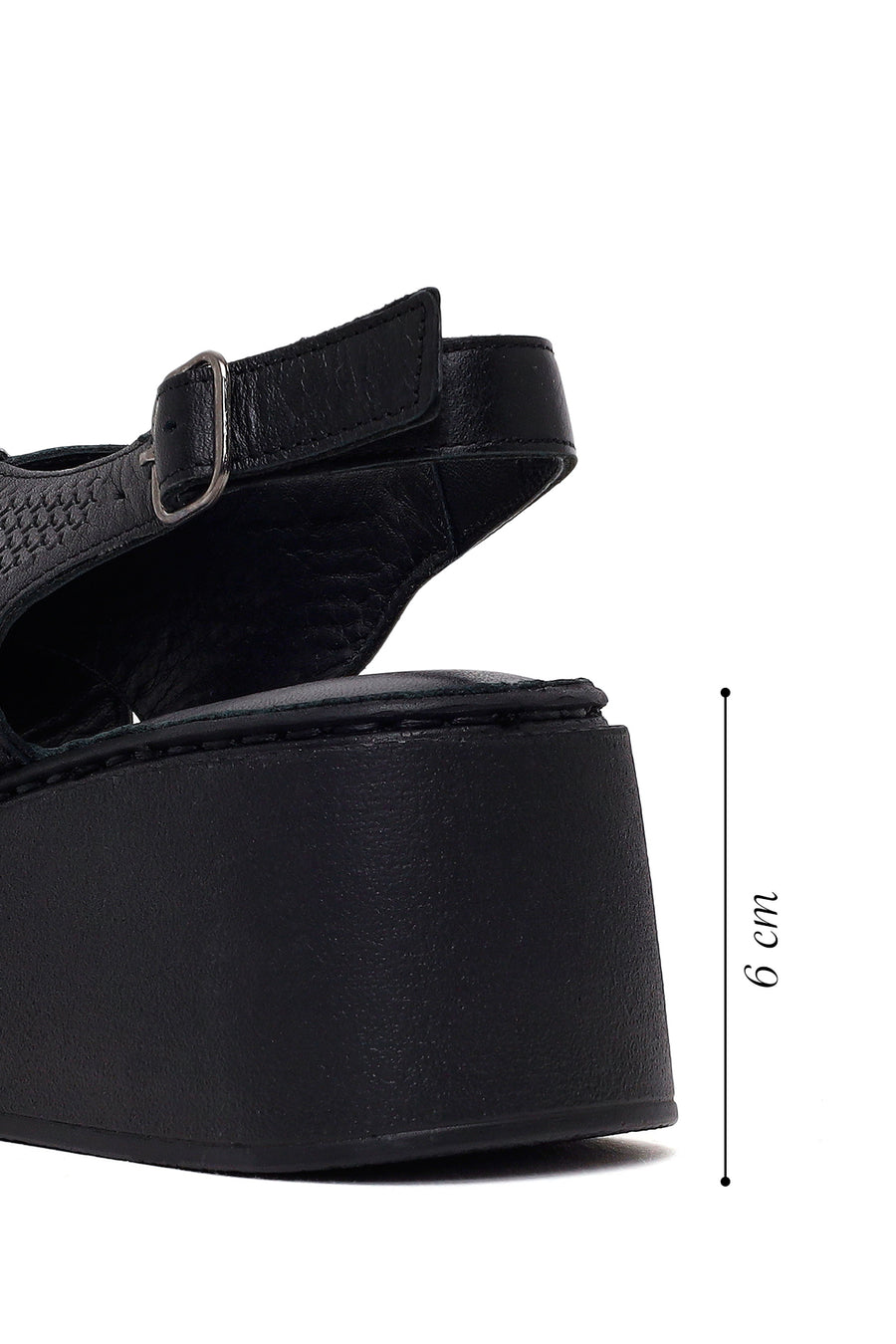 Woman Black Ankle-Buckle Wedge-Heel Leather Comfort Sandal