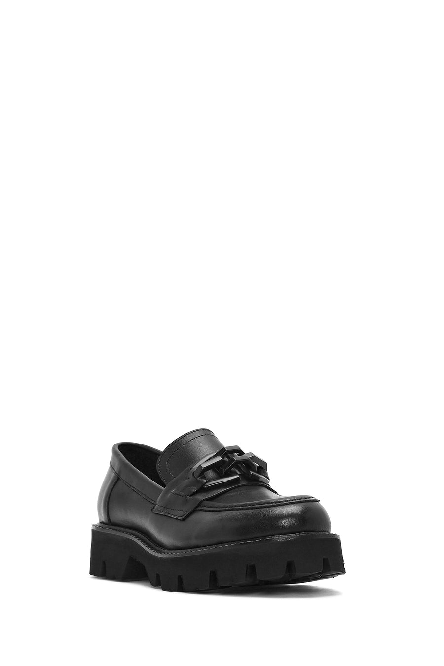 
Women's Black Thick Sole Leather Masculine Loafer
