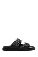 Men's Black Leather Slippers | Derimod