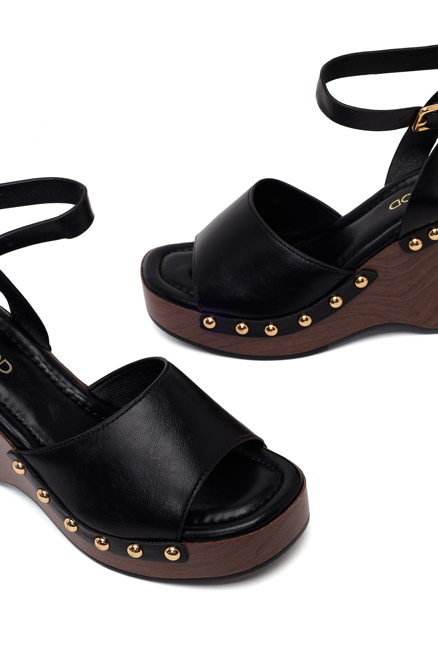 Woman Black Ankle-Buckle Wedge Sandal