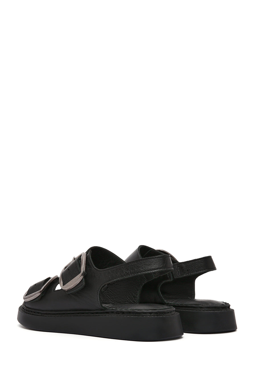 Women's Black Thick Soled Leather Comfort Sandals