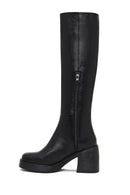 Woman Black Zip Closure Chunky Heeled Leather Boots | Derimod