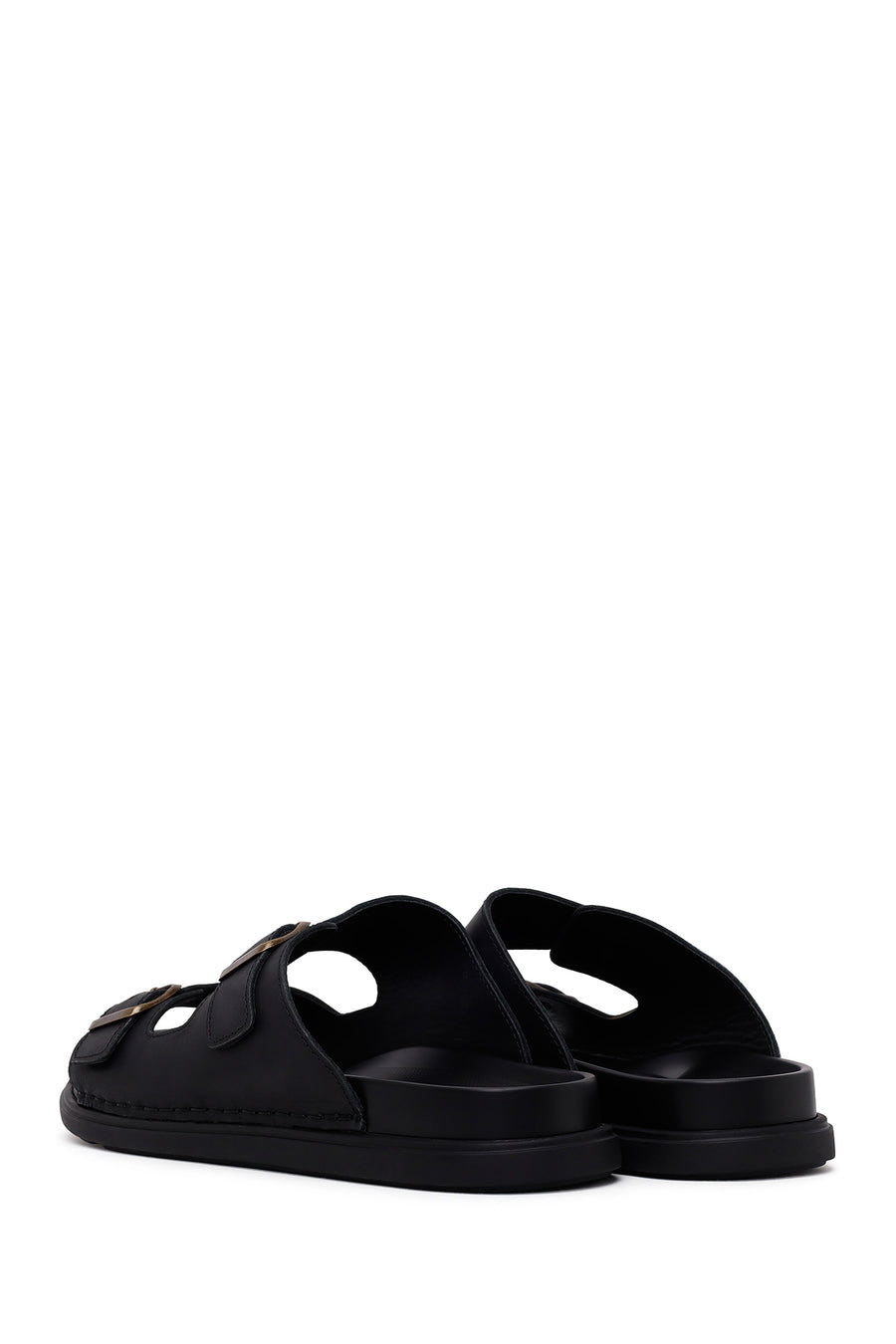 Male Black Double-Buckle Nubuck Leather Slipper