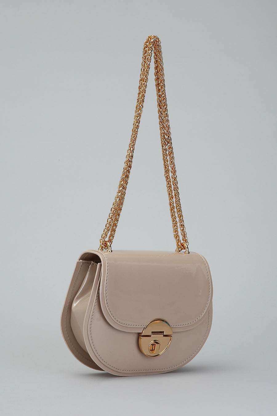 Beige Women's Leather Shoulder Bag with Chain Handle