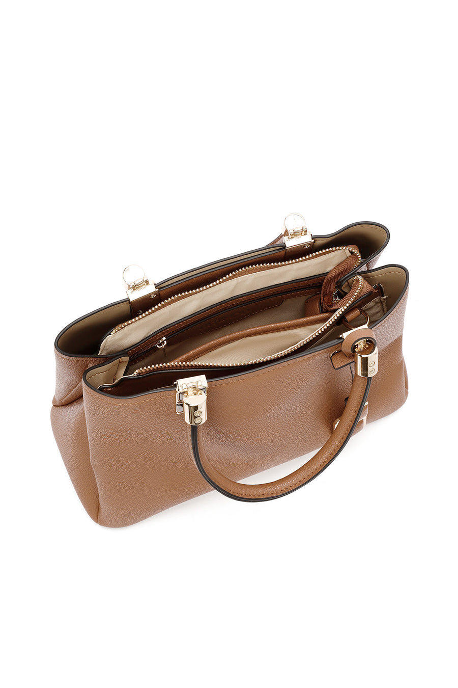 Women's Tan Long Strap Handbag with Accessory Detail
