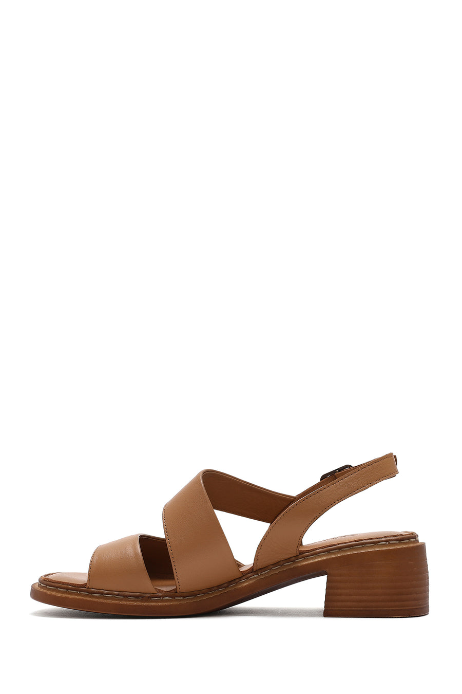 Women's Brown Ankle Buckle Low Heel Leather Sandals