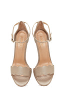 Women's Beige Leather Heeled Sandals | Derimod