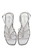 Women's Silver Ankle Strap Stone Sandals | Derimod