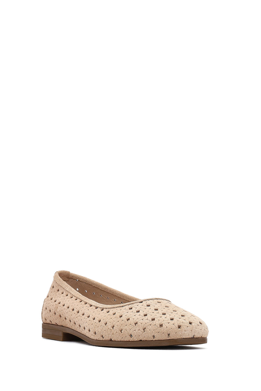 Women's Beige Patterned Suede Leather Ballet Flats