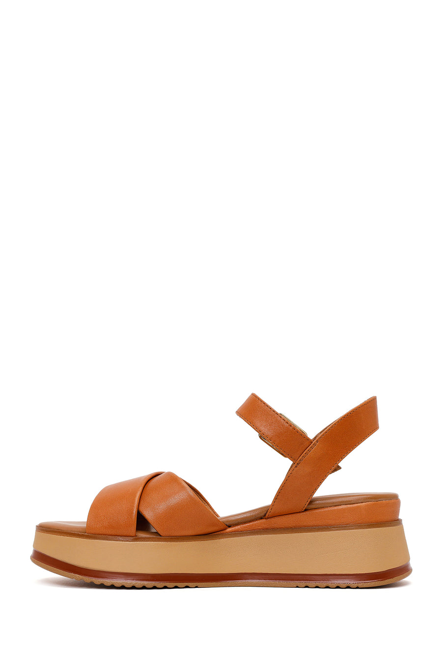 Women's Tan Ankle Strap Thick Soled Leather Sandals