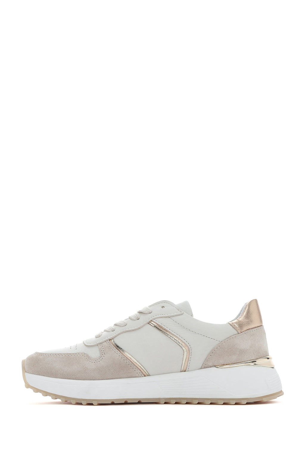 Kadın Bej Bağcıklı Deri Sneaker