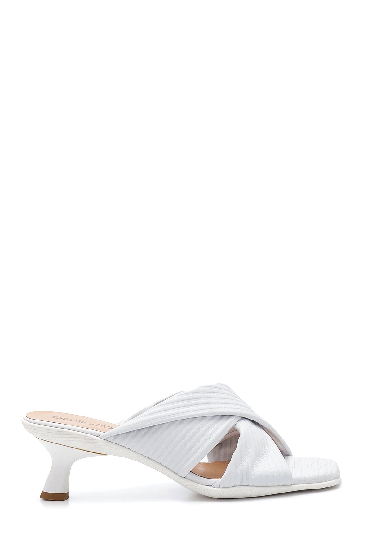 Women's White Leather Heeled Slippers 22SFD131126 | Derimod