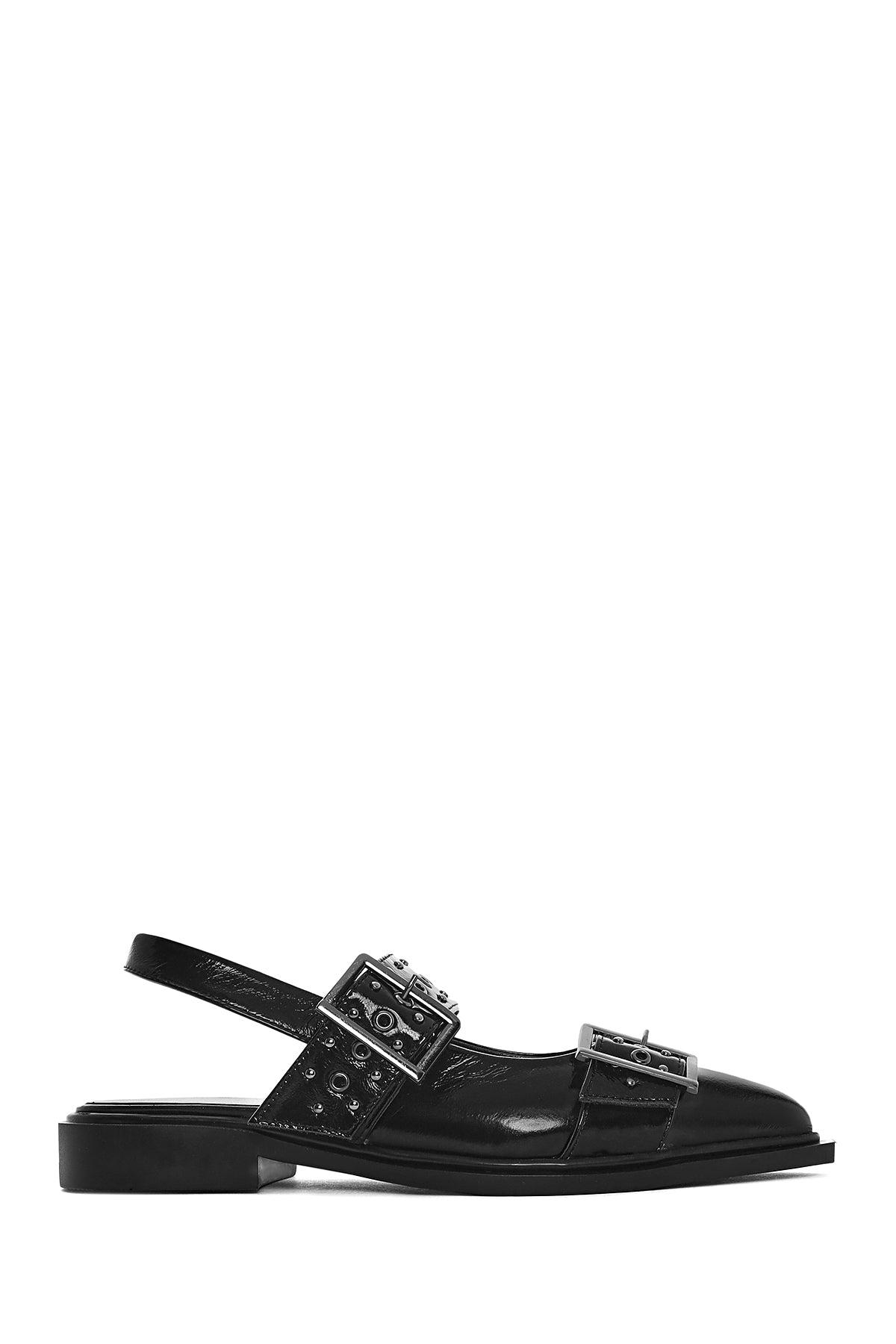 Women's Black Open Back Buckled Patent Leather Ballerinas 26PFD140216 | Derimod