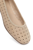 Women's Beige Patterned Suede Leather Ballet Flats | Derimod