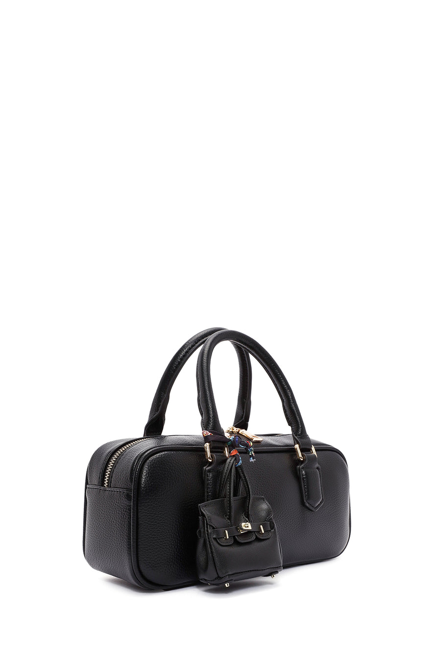 Women's Black Long Strap Handbag with Accessory Detail