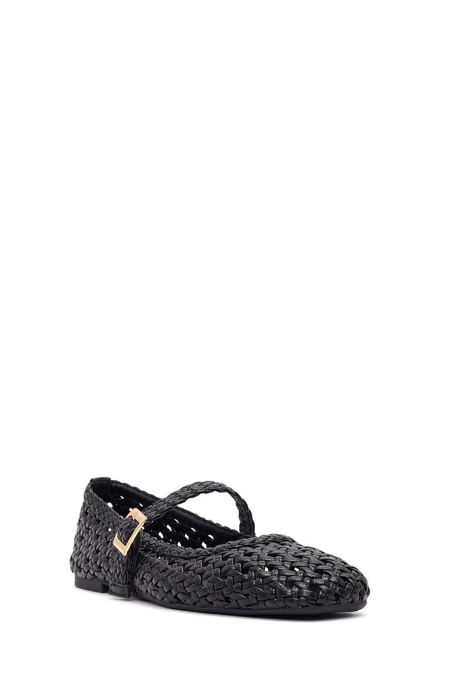 Woman Black Buckled Braided Ballerine flats