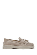 Women's Beige Tassel Suede Leather Loafer | Derimod