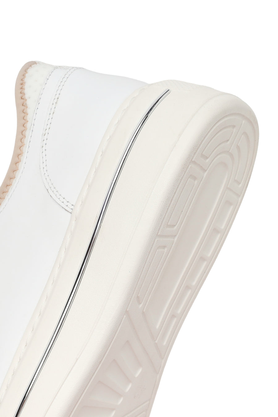 Men's White Lace-up Thick-Sole Leather Sneaker